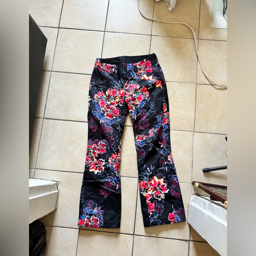 Floral Print Black Pants